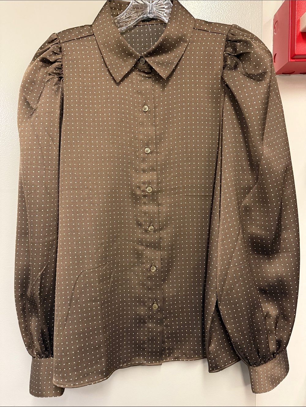 Ann Taylor Brown Button-Down Puff-Sleeve Blouse